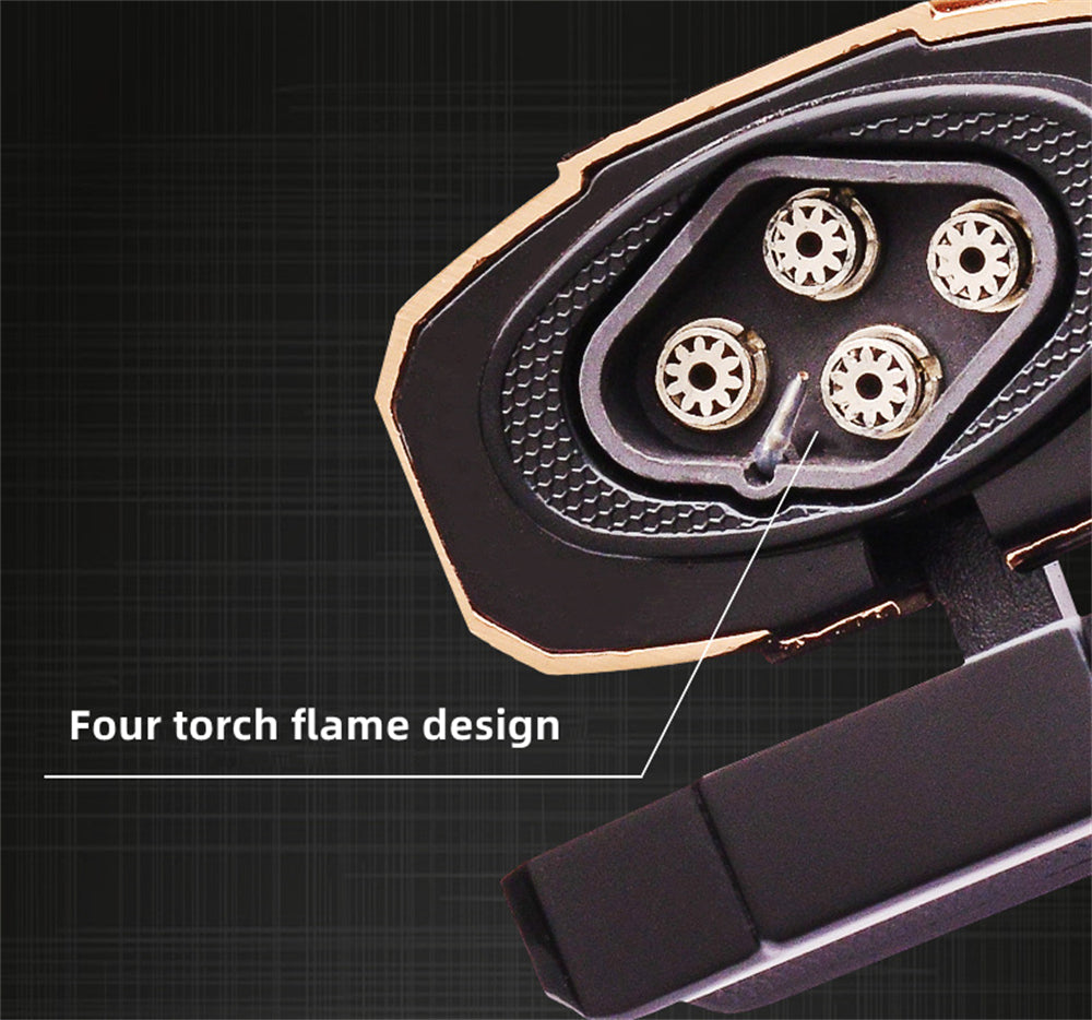 4 Burner Refillable Butane Adjustable Jet Torch - Fuel-level Viewing Window - Cigar Holder on Top