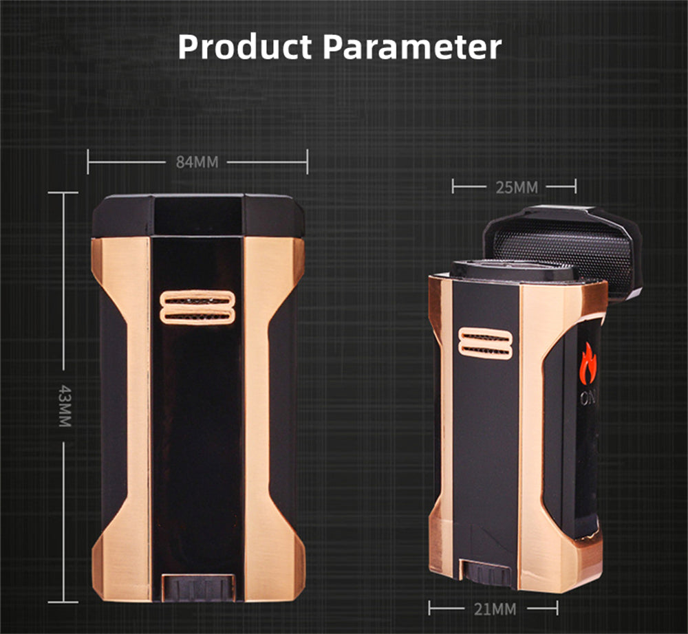 4 Burner Refillable Butane Adjustable Jet Torch - Fuel-level Viewing Window - Cigar Holder on Top