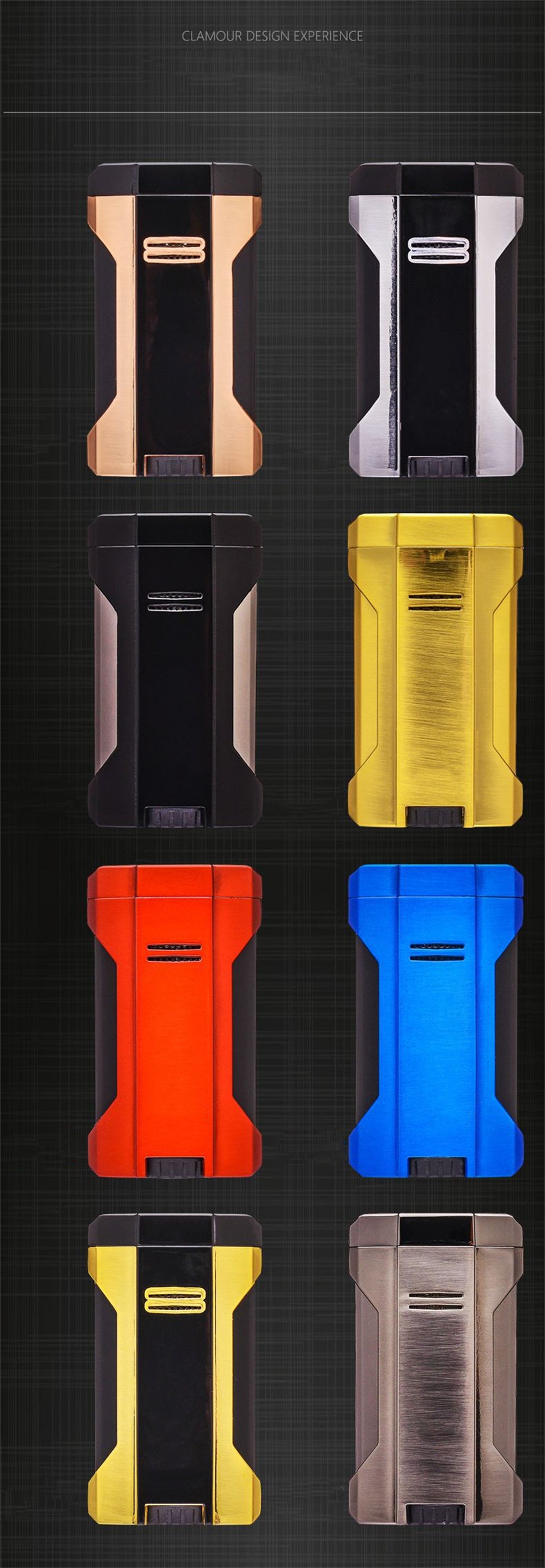 4 Burner Refillable Butane Adjustable Jet Torch - Fuel-level Viewing Window - Cigar Holder on Top