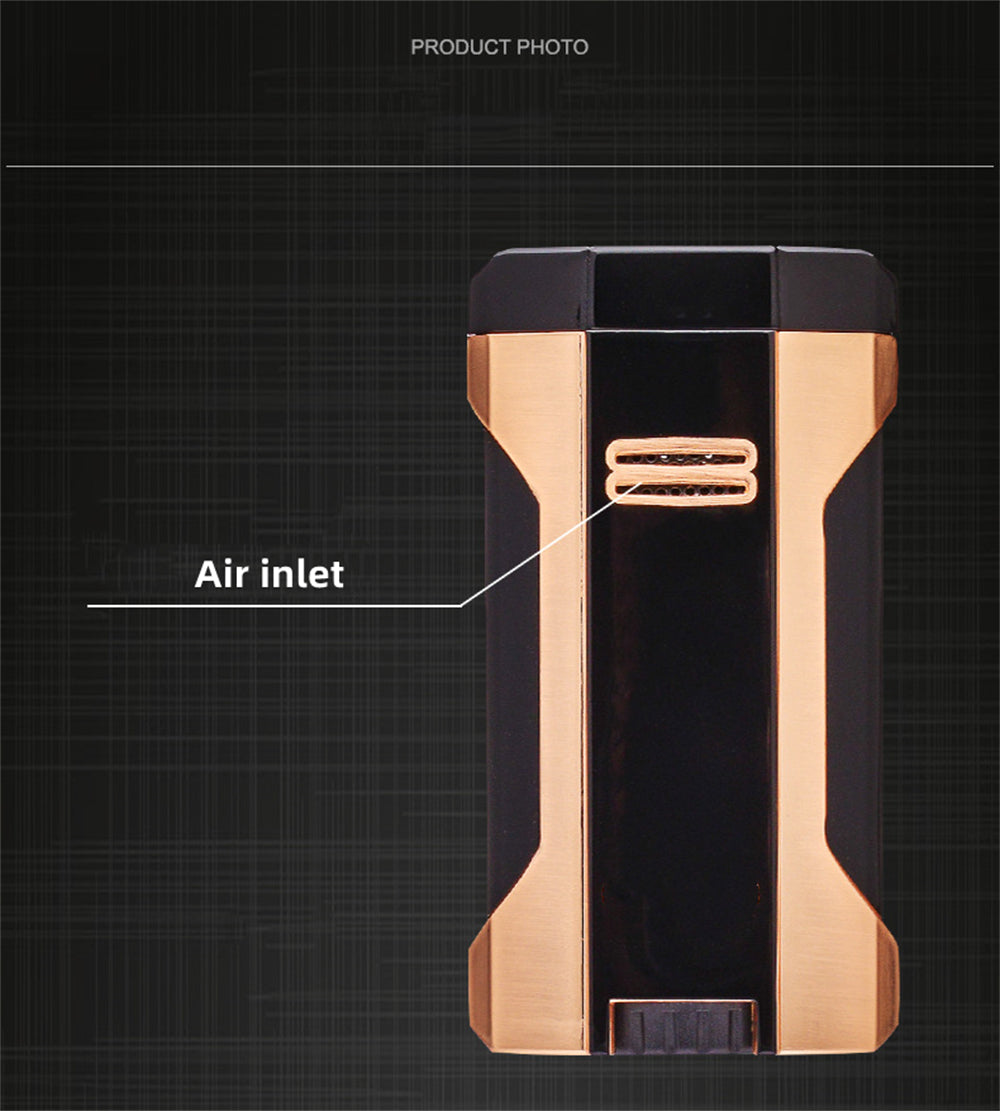 4 Burner Refillable Butane Adjustable Jet Torch - Fuel-level Viewing Window - Cigar Holder on Top