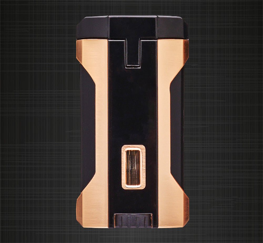 4 Burner Refillable Butane Adjustable Jet Torch - Fuel-level Viewing Window - Cigar Holder on Top