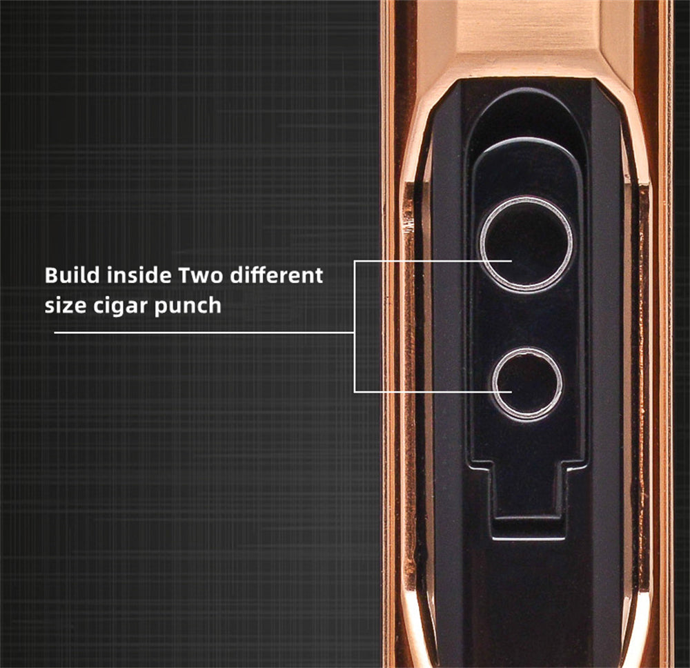 4 Burner Refillable Butane Adjustable Jet Torch - Fuel-level Viewing Window - Cigar Holder on Top