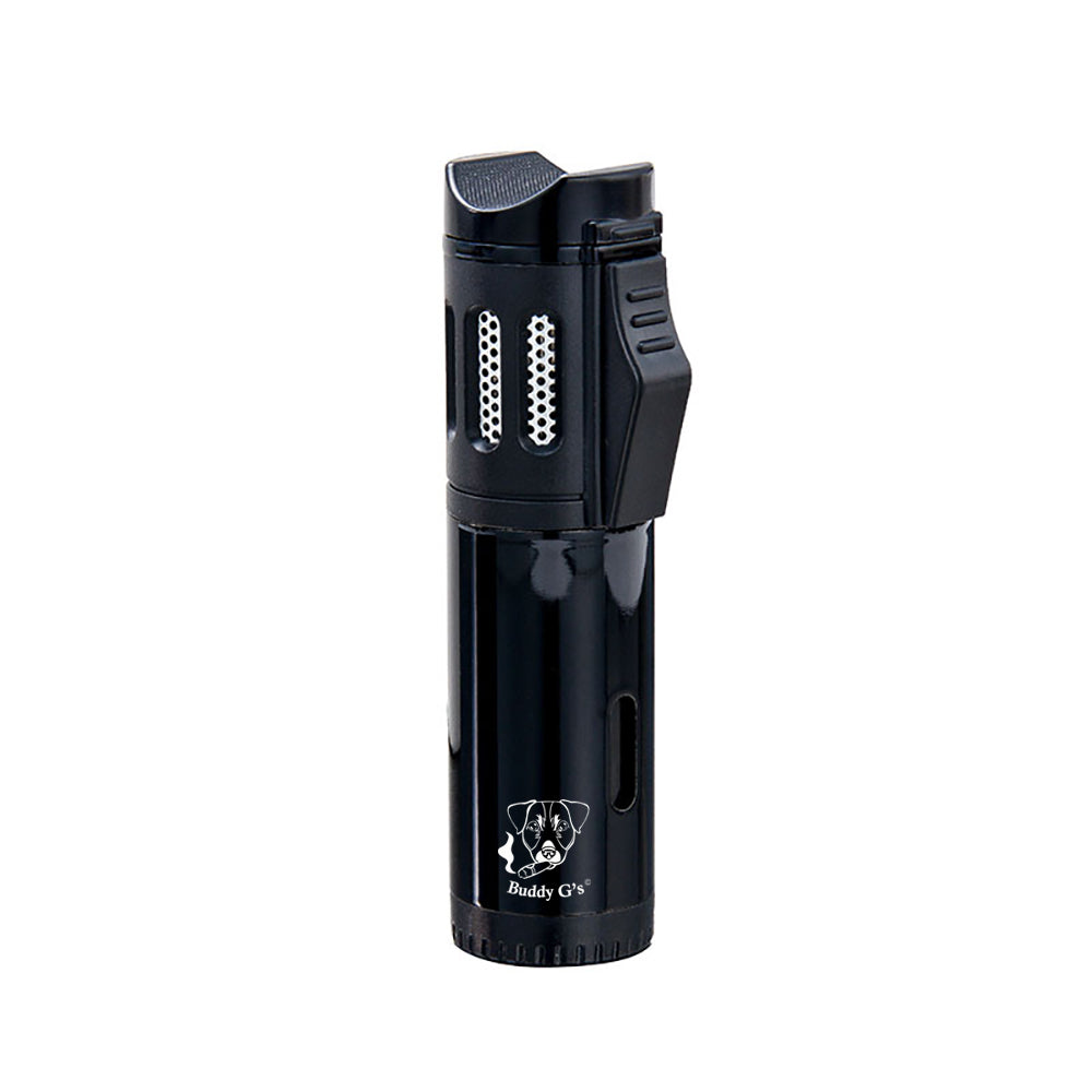 Triple Burner Refillable Butane Jet Torch Lighter - Cigar Holder on Top