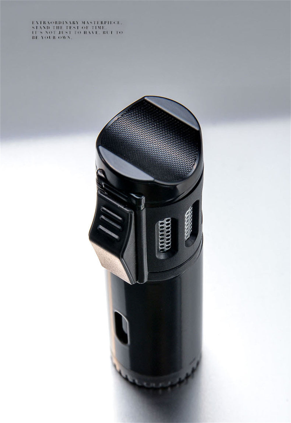 Triple Burner Refillable Butane Jet Torch Lighter - Cigar Holder on Top