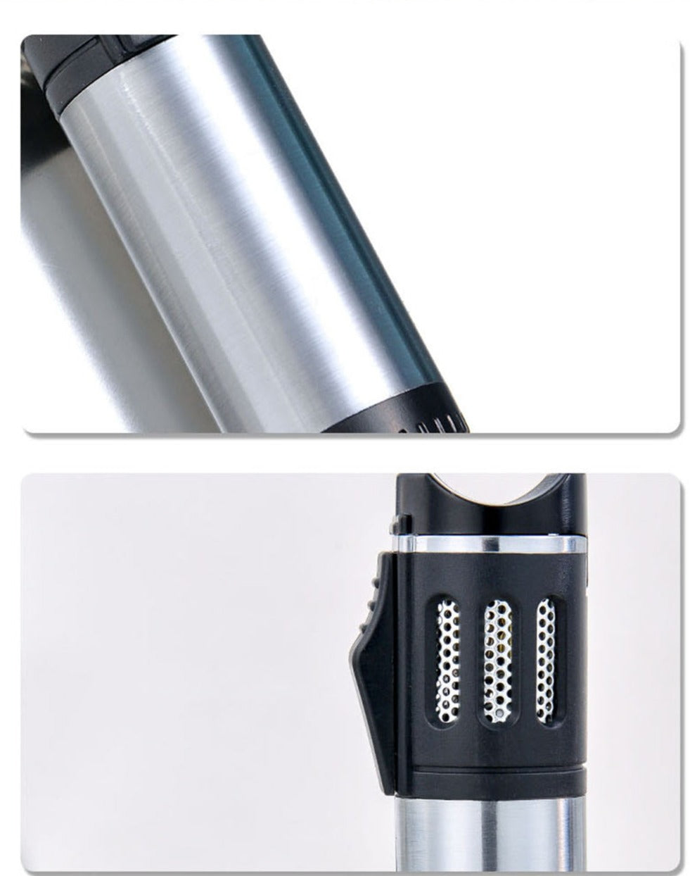 Triple Burner Refillable Butane Jet Torch Lighter - Cigar Holder on Top