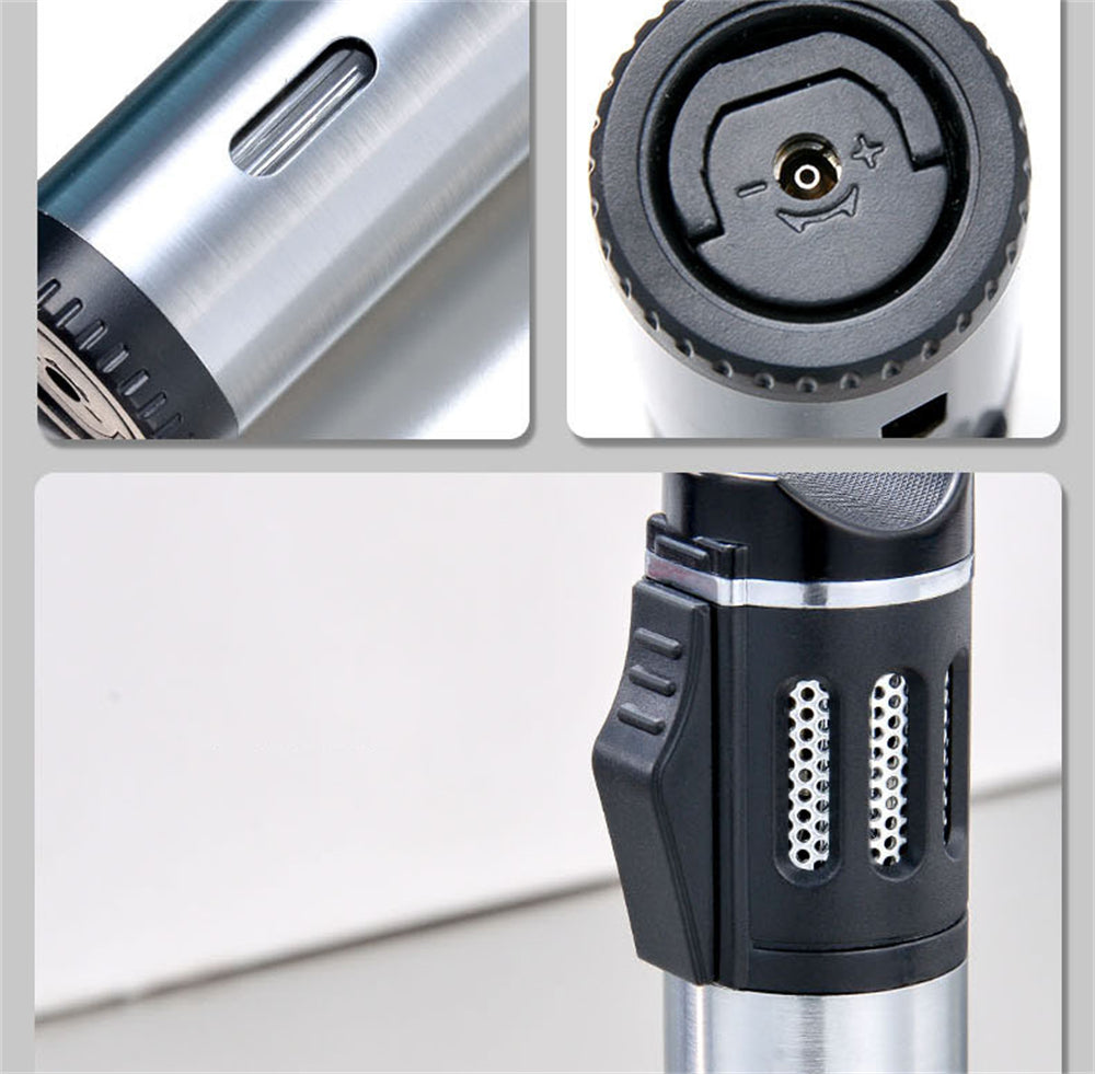 Triple Burner Refillable Butane Jet Torch Lighter - Cigar Holder on Top