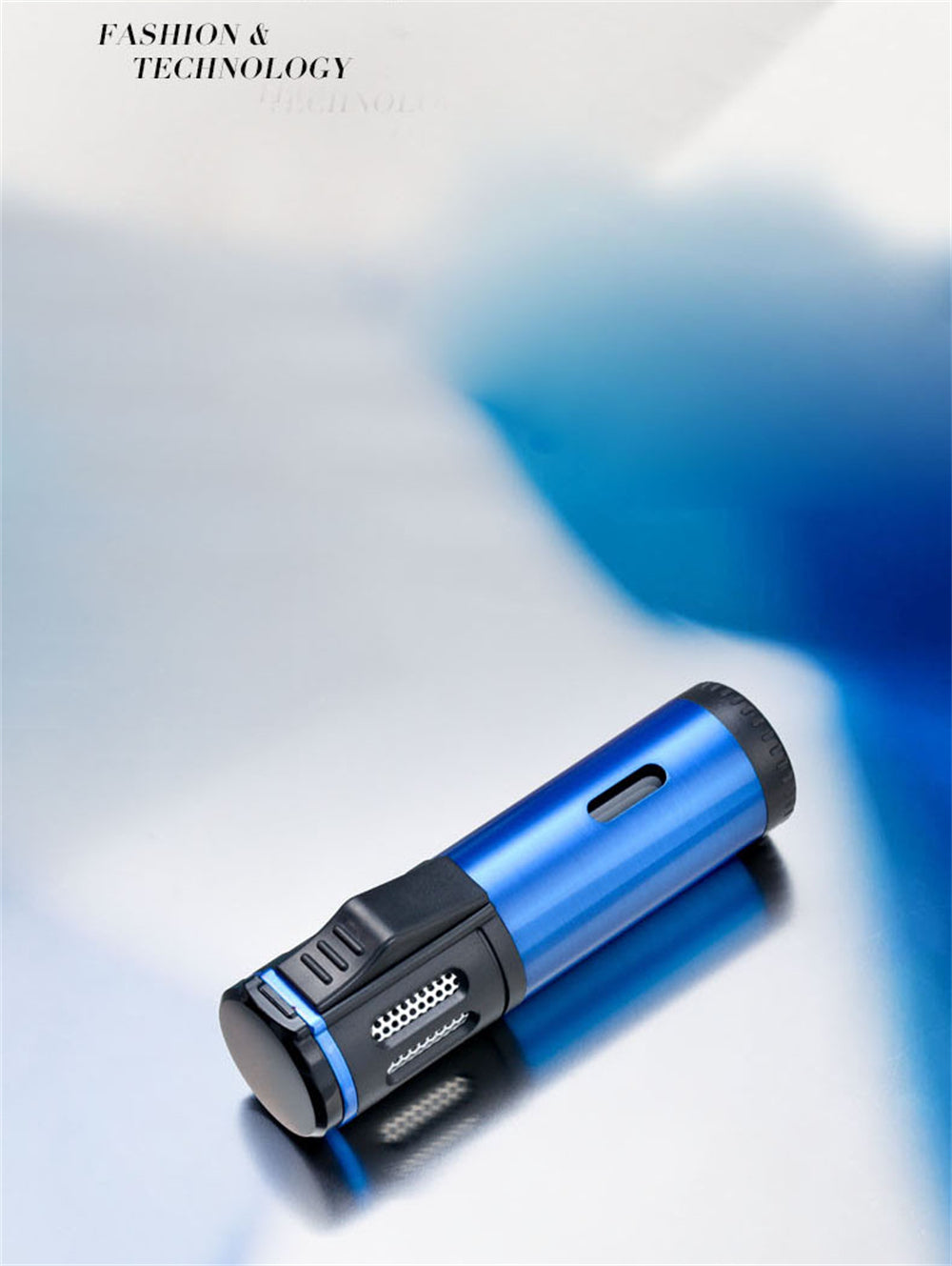 Triple Burner Refillable Butane Jet Torch Lighter - Cigar Holder on Top