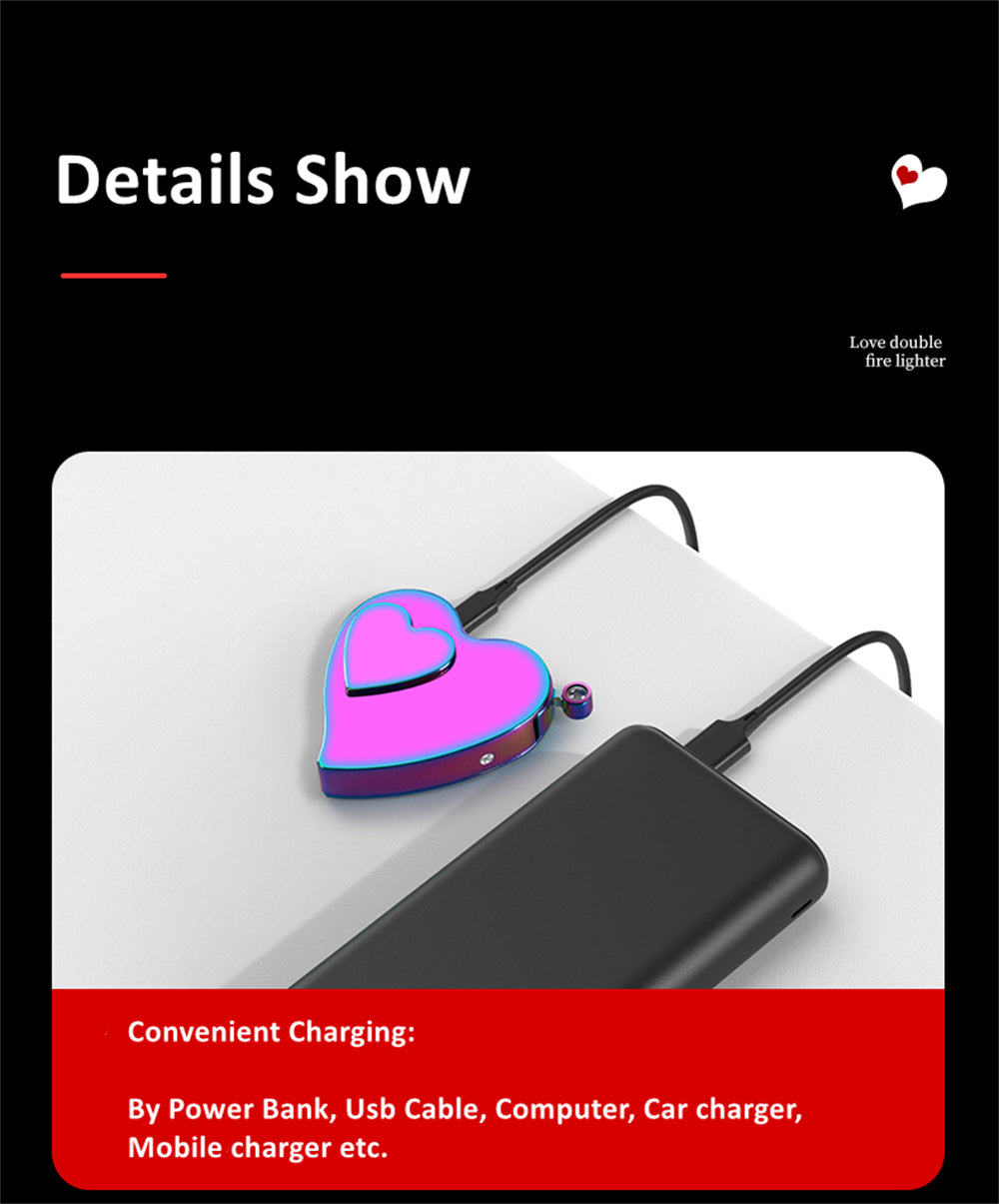 Dual Burner Butane Refillable Jet Torch and ARC Electronic Heart-shaped Pink lighter charging by power bank