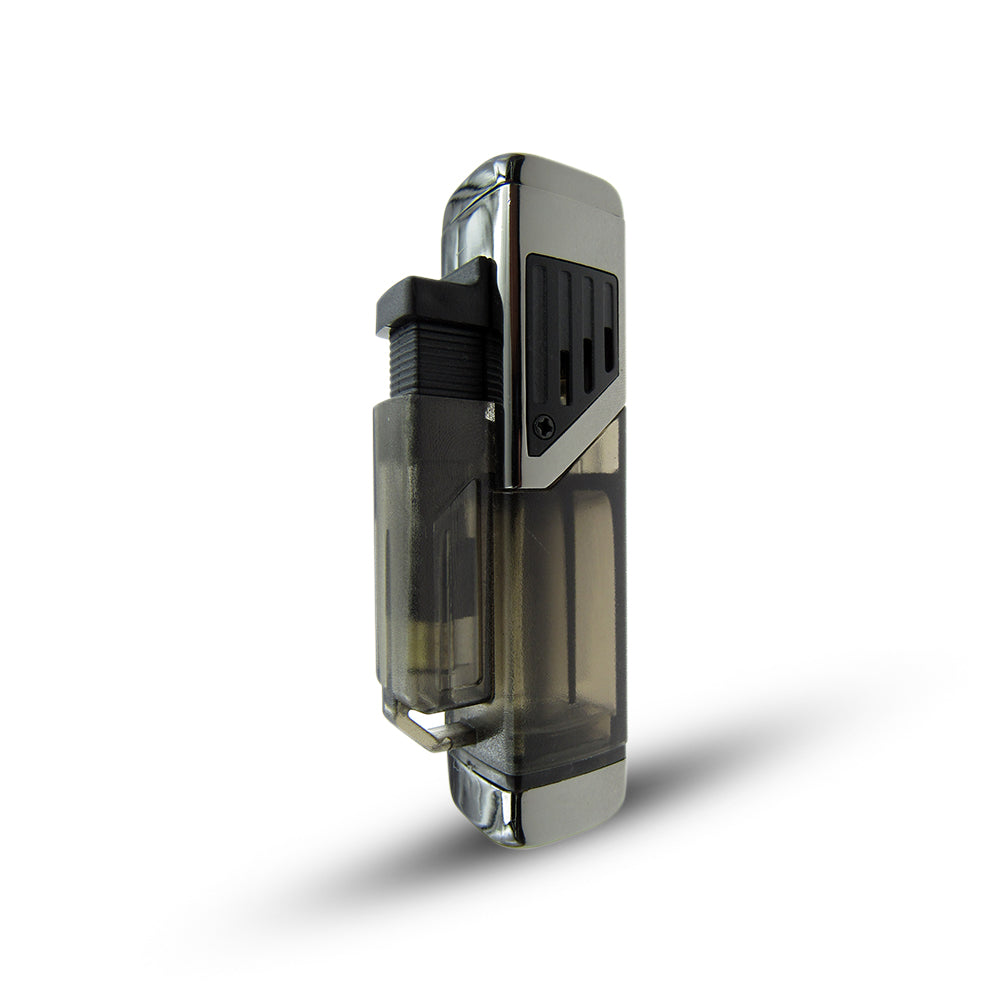 Windproof 4 Burner Refillable Butane Jet Torch Lighter See-Thru Reservoir