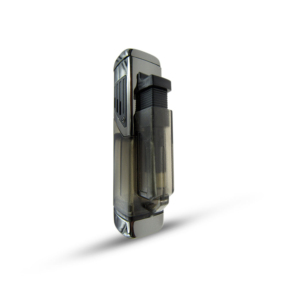 Windproof 4 Burner Refillable Butane Jet Torch Lighter See-Thru Reservoir