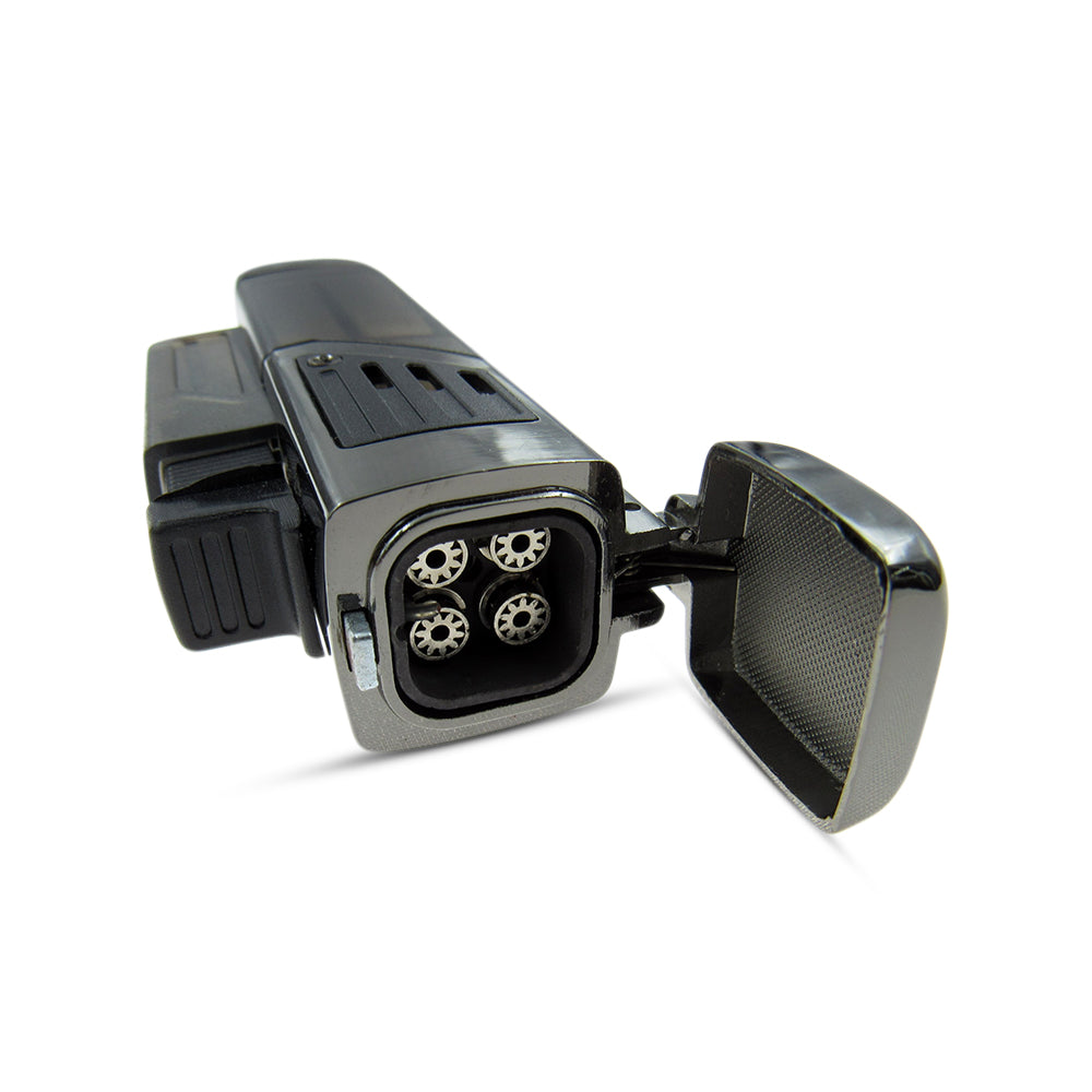 Windproof 4 Burner Refillable Butane Jet Torch Lighter See-Thru Reservoir