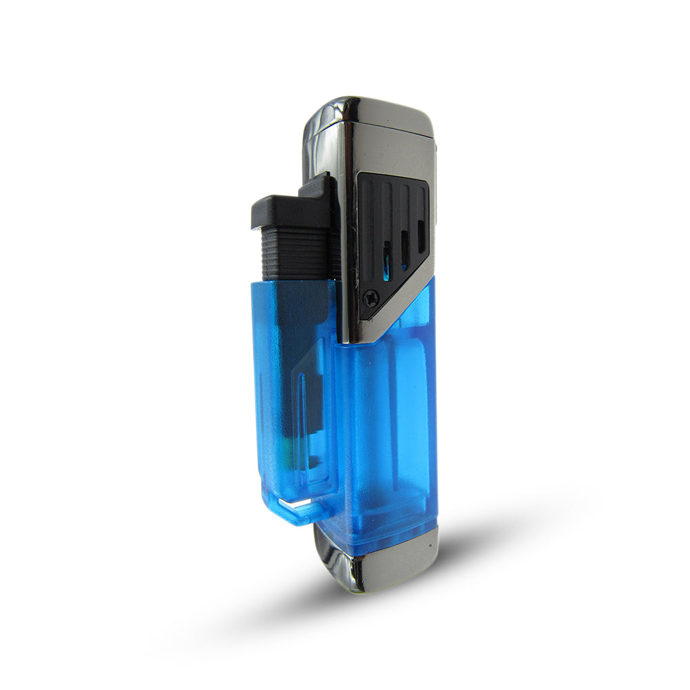 Windproof 4 Burner Refillable Butane Jet Torch Lighter See-Thru Reservoir