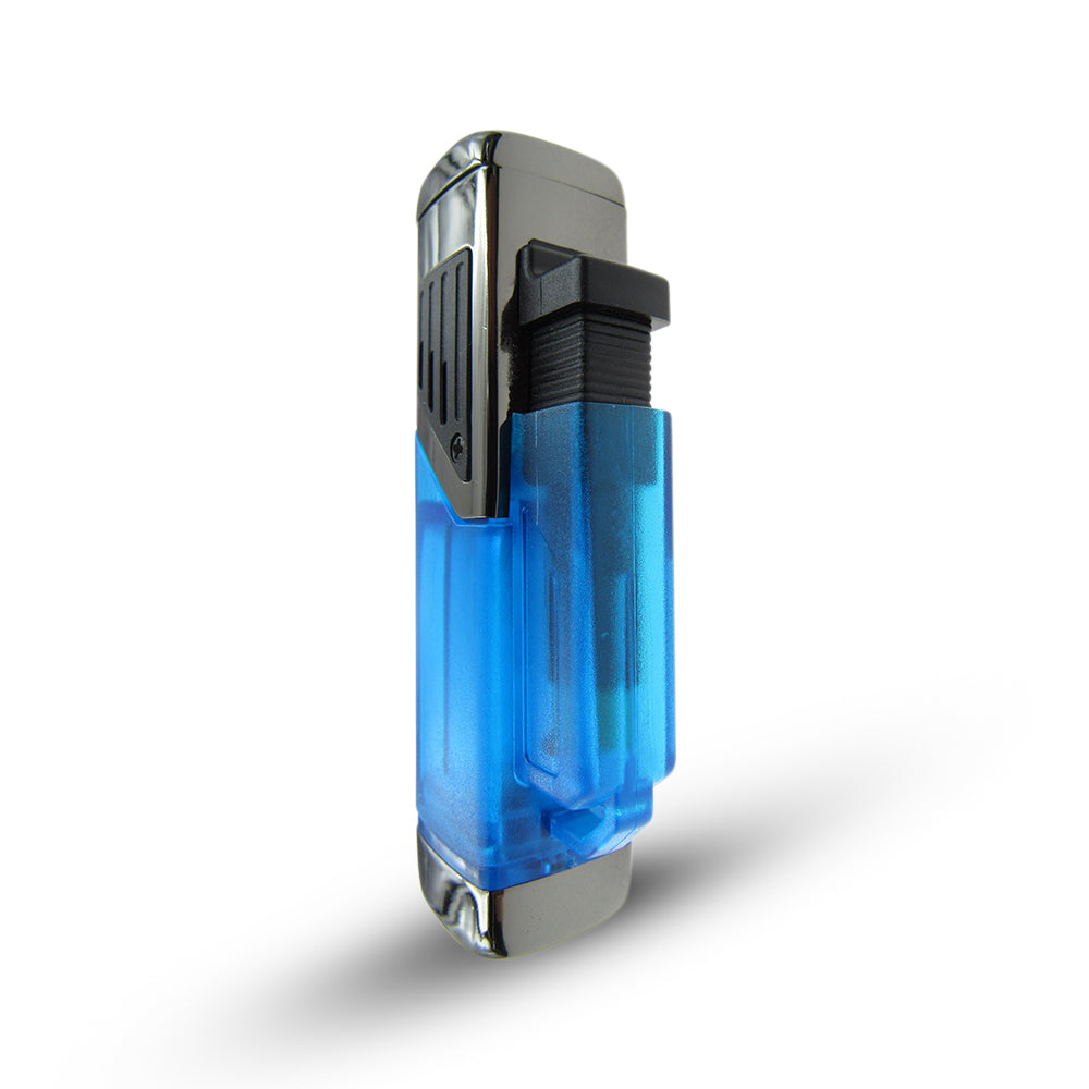 Windproof 4 Burner Refillable Butane Jet Torch Lighter See-Thru Reservoir