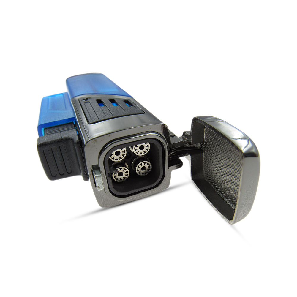 Windproof 4 Burner Refillable Butane Jet Torch Lighter See-Thru Reservoir