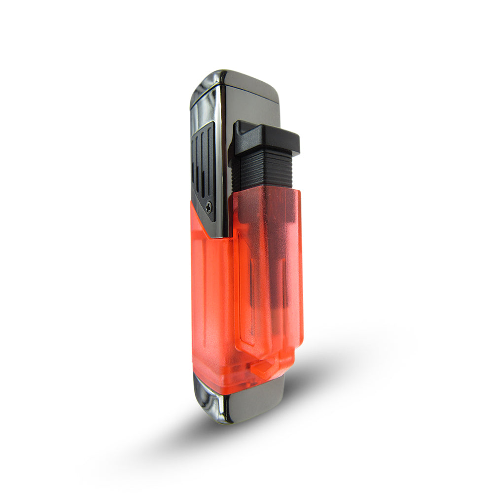 Windproof 4 Burner Refillable Butane Jet Torch Lighter See-Thru Reservoir