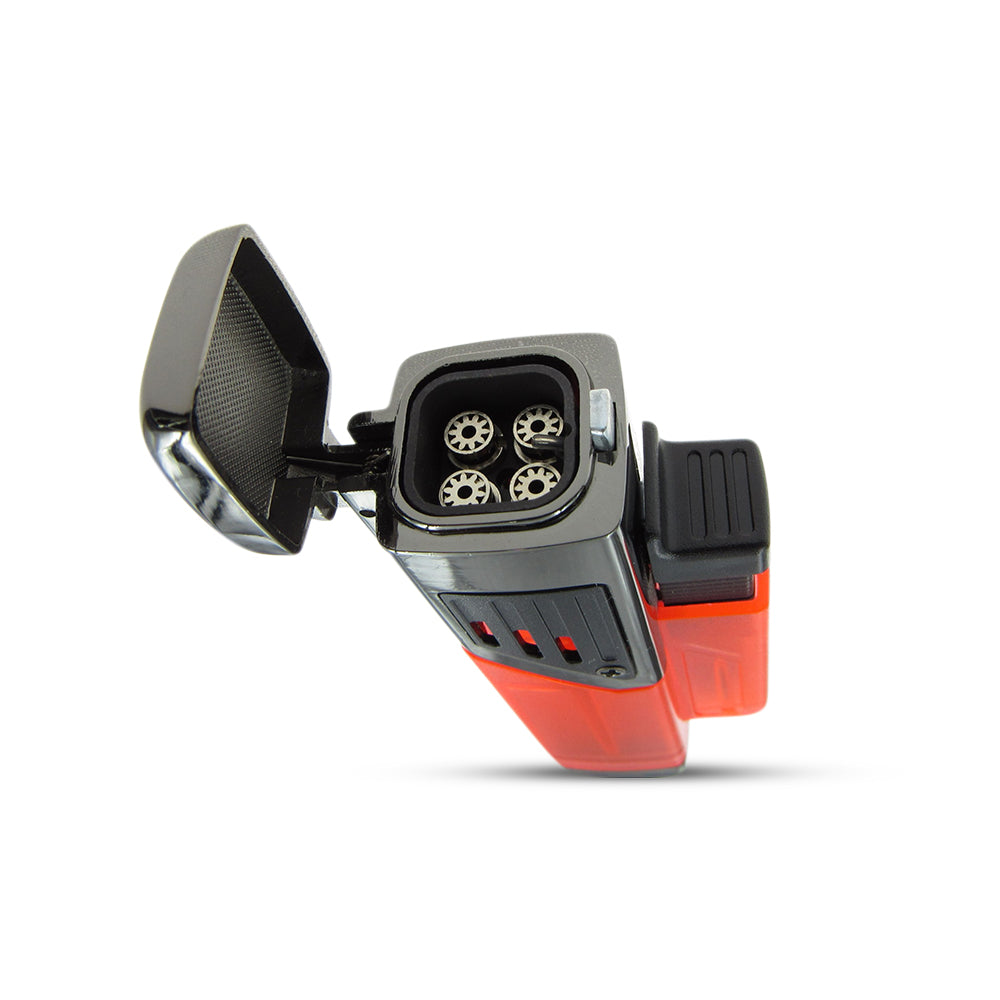 Windproof 4 Burner Refillable Butane Jet Torch Lighter See-Thru Reservoir