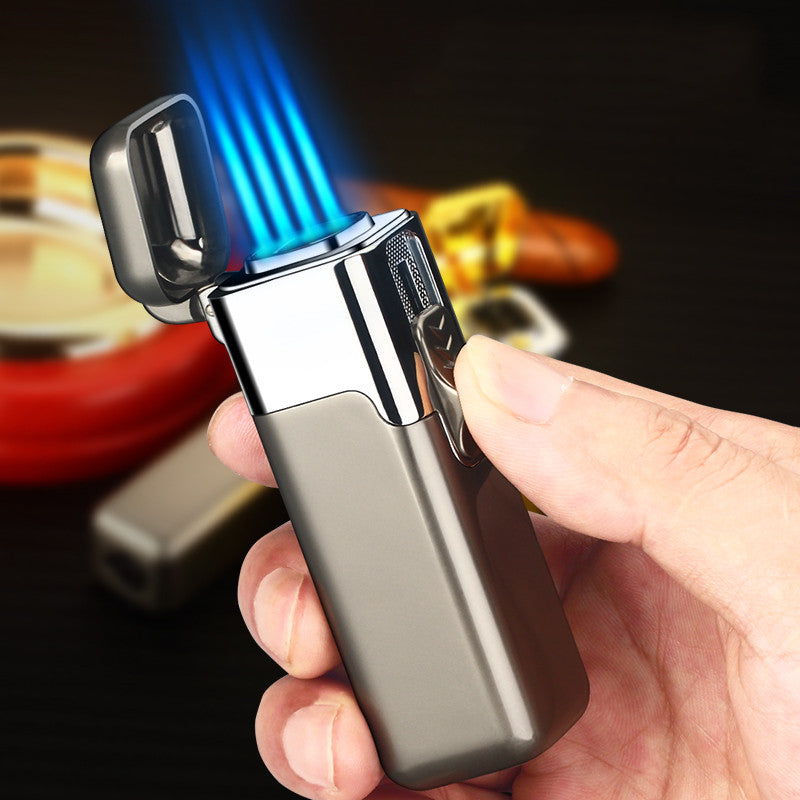 Shiny Metal Windproof 4 Burner Refillable Butane Jet Torch Lighter