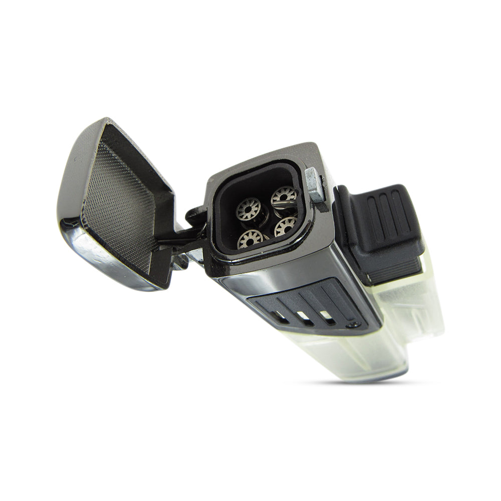 Windproof 4 Burner Refillable Butane Jet Torch Lighter See-Thru Reservoir