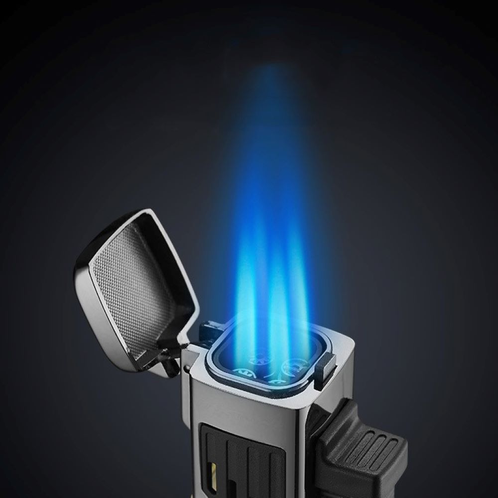 Windproof 4 Burner Refillable Butane Jet Torch Lighter See-Thru Reservoir