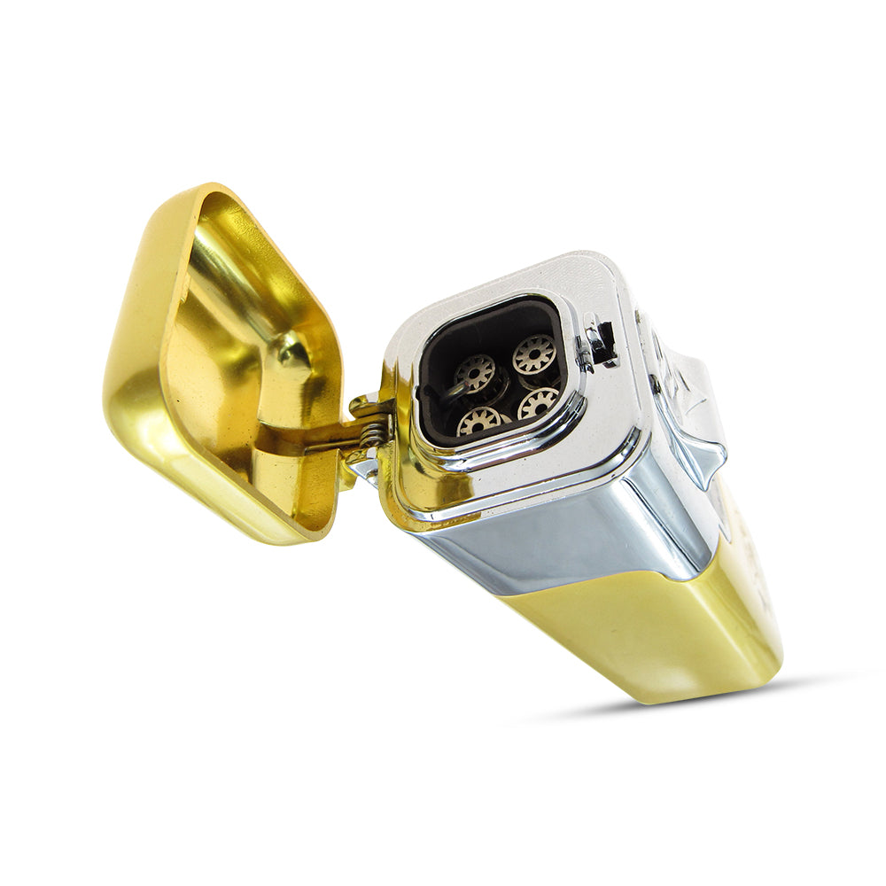 Shiny Metal Windproof 4 Burner Refillable Butane Jet Torch Lighter