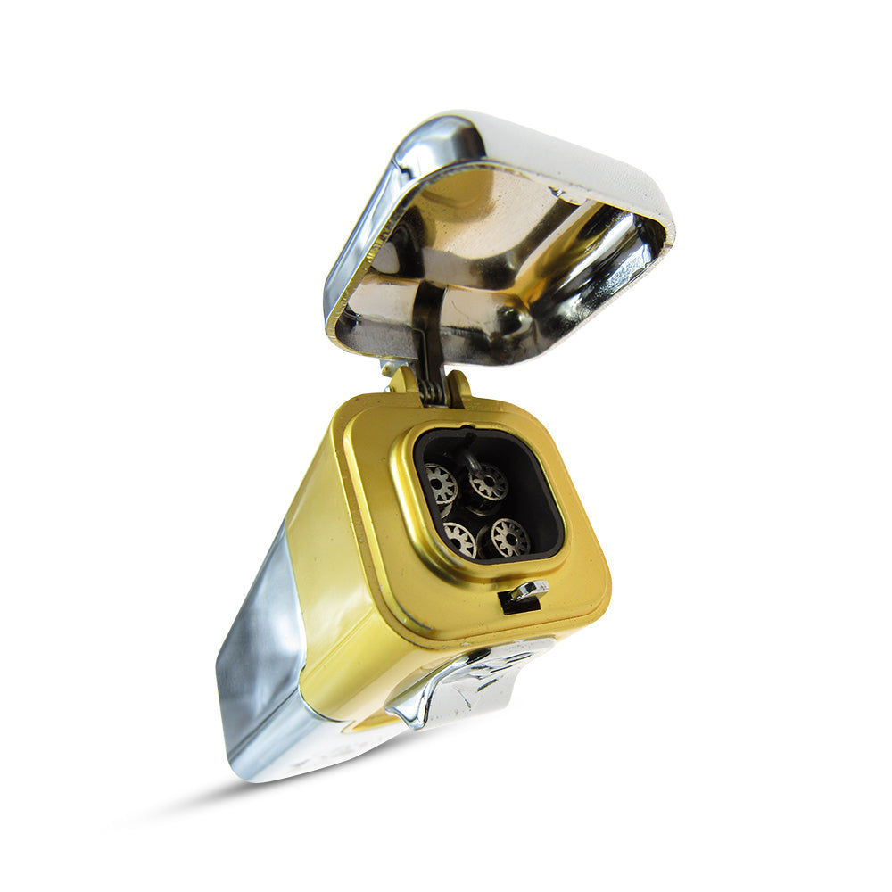 Shiny Metal Windproof 4 Burner Refillable Butane Jet Torch Lighter