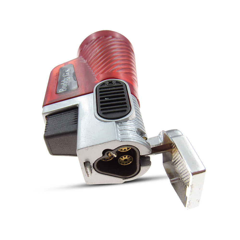 Windproof Triple Burner Refillable Butane Jet Torch - Ribbed See Through Reservoir