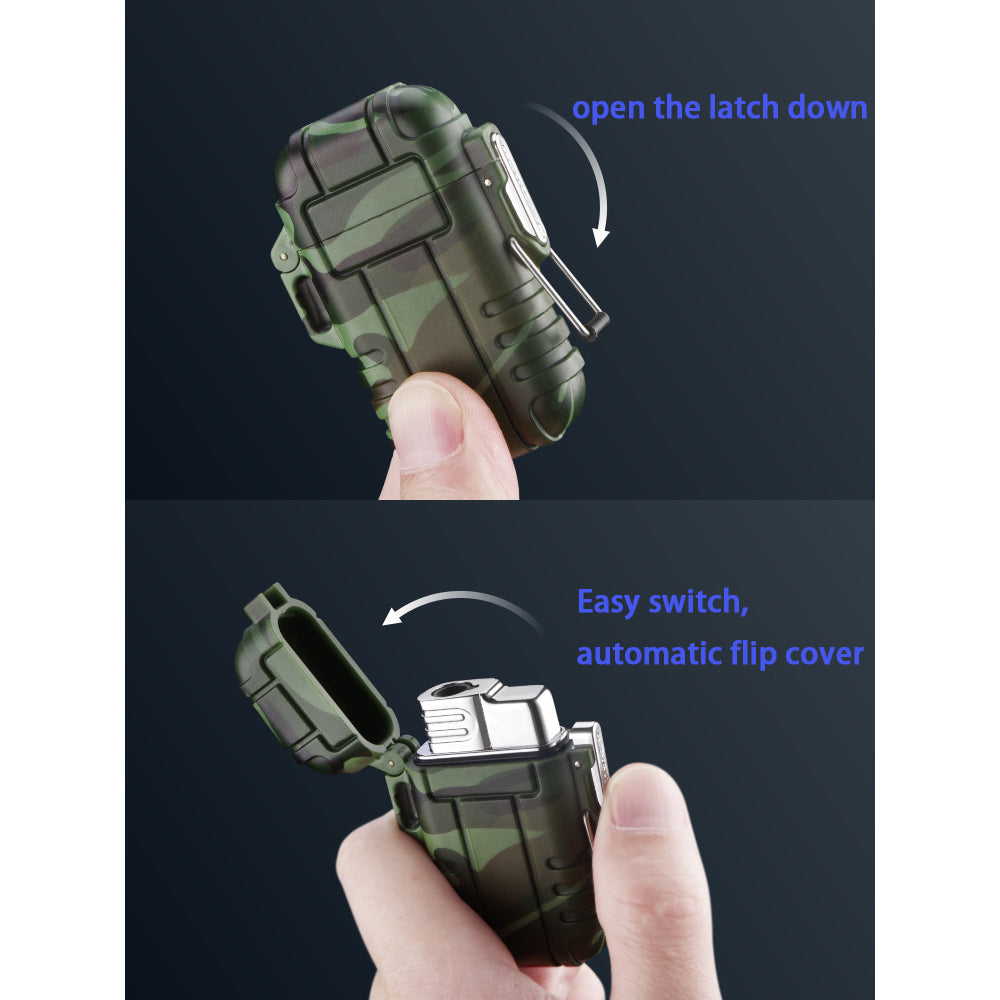 Double Burner Camo Lighter - Refillable Butane jet Torch Lighter - Rubber Casing Waterproof lighter