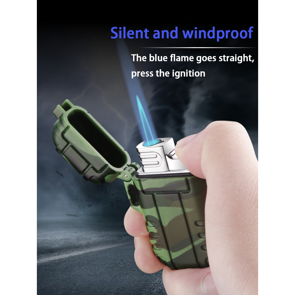 Double Burner Camo Lighter - Refillable Butane jet Torch Lighter - Rubber Casing Waterproof lighter