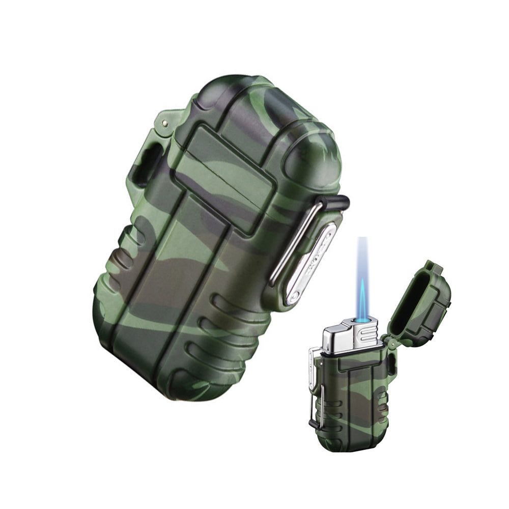 Double Burner Camo Lighter - Refillable Butane jet Torch Lighter - Rubber Casing