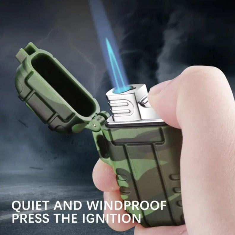 Double Burner Camo Lighter - Refillable Butane jet Torch Lighter - Rubber Casing