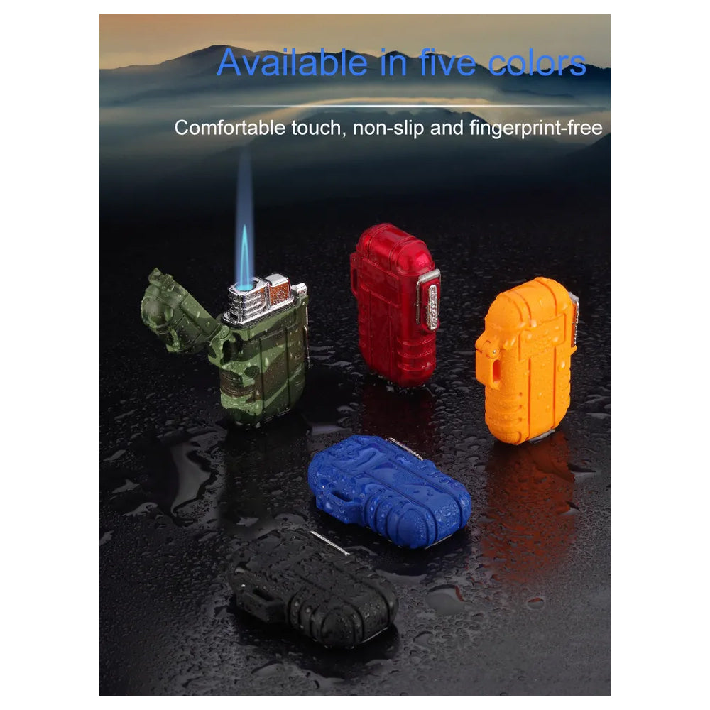 Double Burner Camo, black,red,orange, blue Lighter - Butane jet Torch Lighter - Rubber Casing