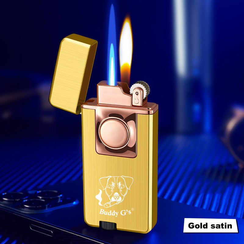 Elegant Dual Burner Refillable Butane Soft Flame and Jet Torch Lighter with Round Button to Switch from Soft Flame to Torch