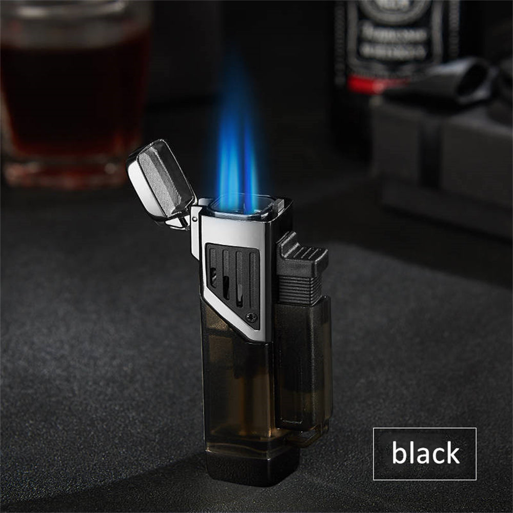 Windproof 4 Burner Refillable Butane Jet Torch Lighter See-Thru Reservoir