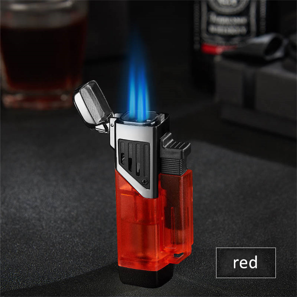 Windproof 4 Burner Refillable Butane Jet Torch Lighter See-Thru Reservoir