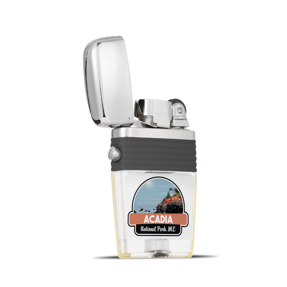 Acadia National Park Flint Wheel Lighter - Soft Flame Black Lighter - Vintage Liquid Fuel Lighter