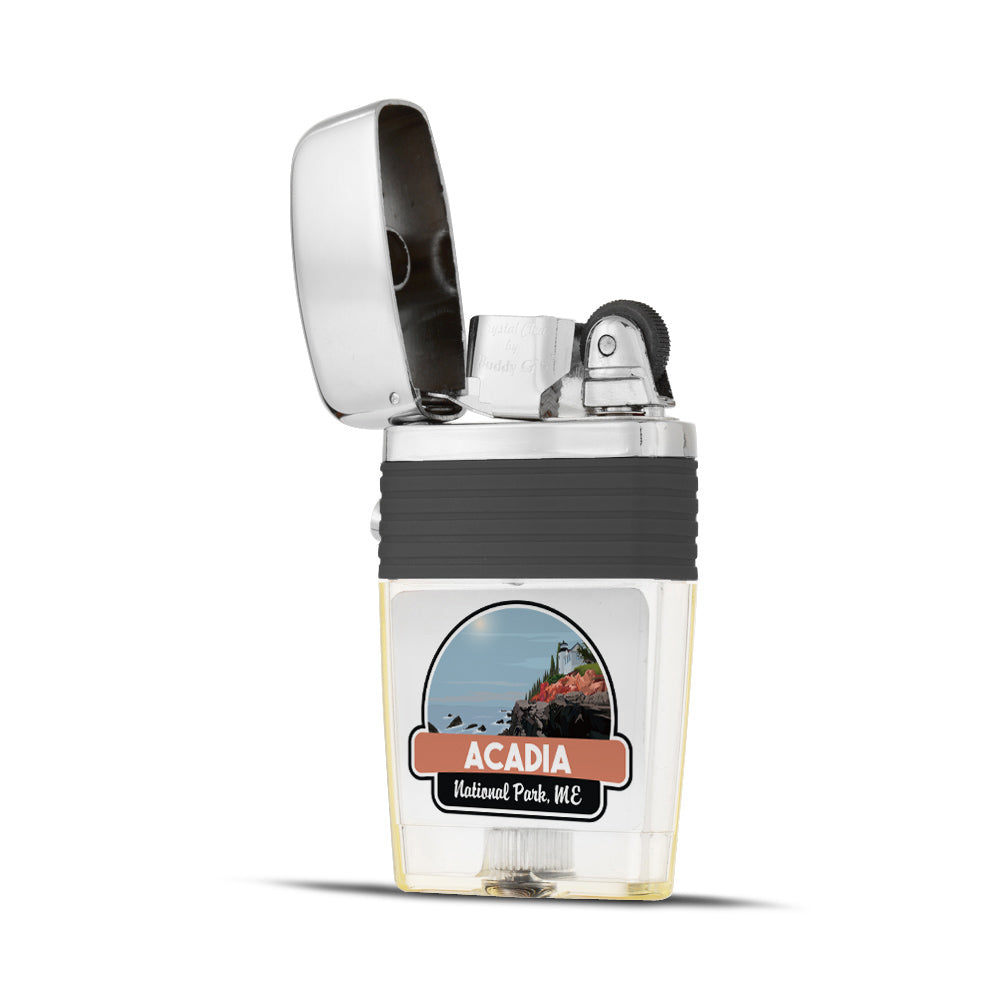 Acadia National Park Flint Wheel Lighter - Soft Flame Black Lighter - Vintage Liquid Fuel Lighter