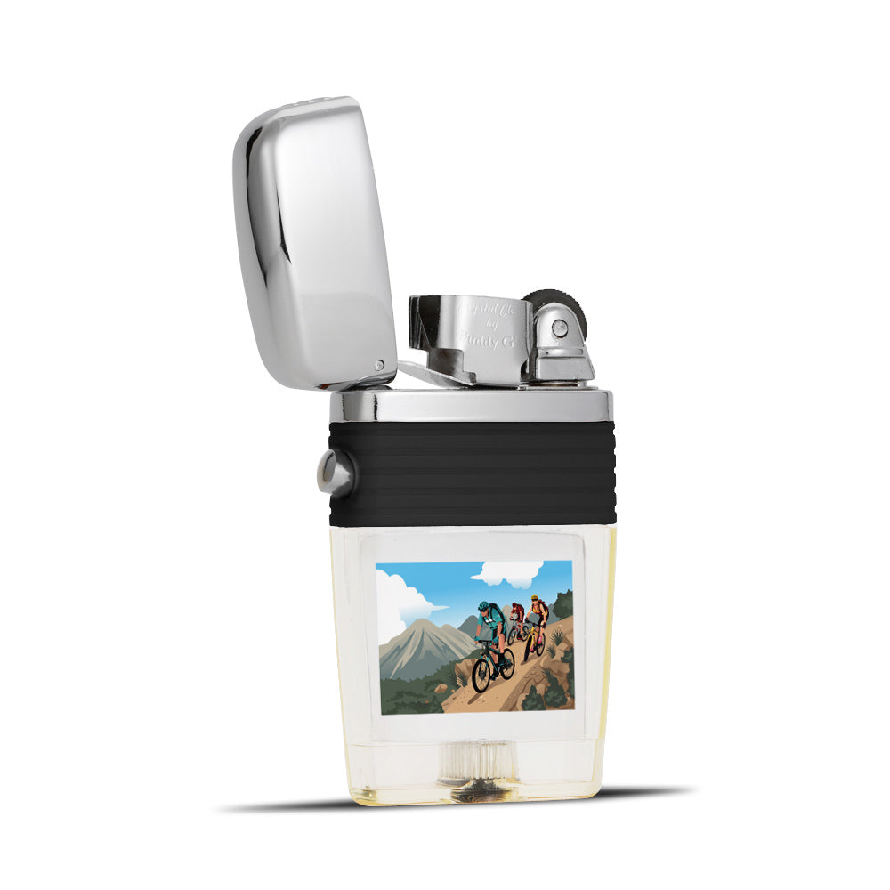 Mountain Bikers Graphics Lighter - Soft Flame Lighter - Crystal Clear Vintage Lighter