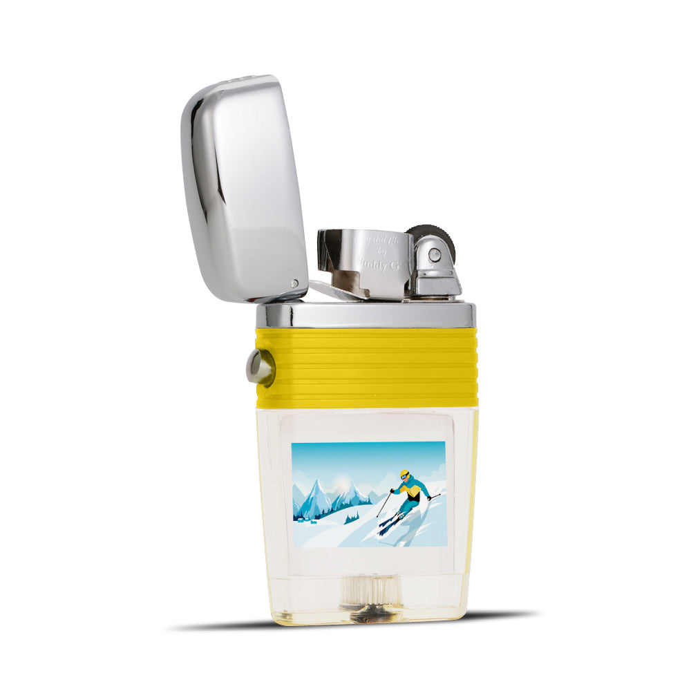 Downhill Ski Racer Flint Wheel lighter - Soft Flame Lighter - Crystal Clear Vintage Lighter