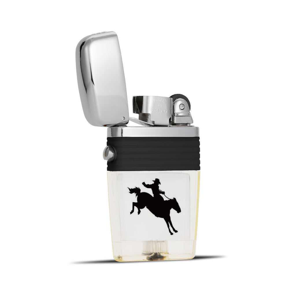 Cowboy on a Bucking Bronco Flint Wheel Lighter - Soft Flame Lighter - Crystal Clear Vintage Lighter