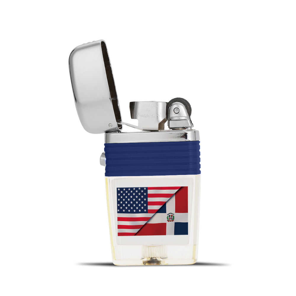 USA and Dominican Republic Flags Flint Wheel Lighter - Soft Flame Lighter - Vintage Lighter