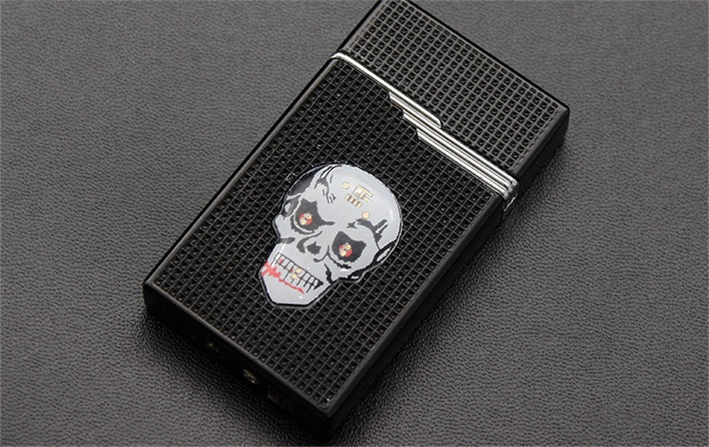 Skull with Flashing Lights Metal Windproof Refillable Butane Torch Lighter