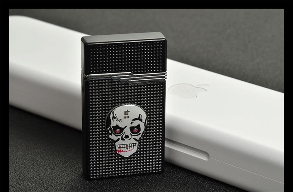 Skull with Flashing Lights Metal Windproof Refillable Butane Torch Lighter