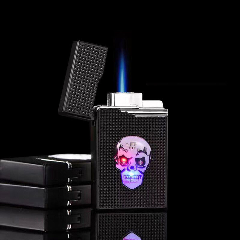Skull with Flashing Lights Metal Windproof Refillable Butane Torch Lighter