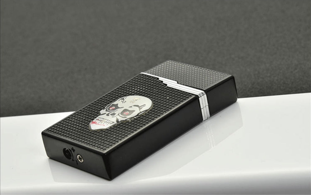 Skull with Flashing Lights Metal Windproof Refillable Butane Torch Lighter