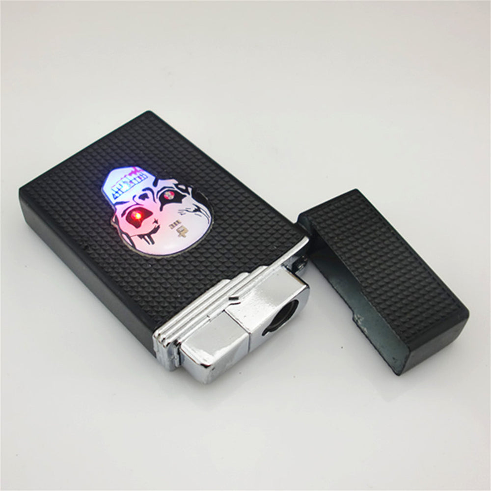 Skull with Flashing Lights Metal Windproof Refillable Butane Torch Lighter