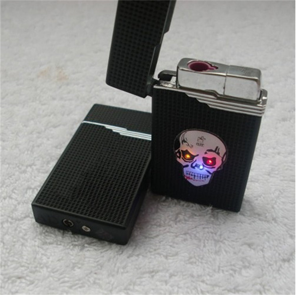 Skull with Flashing Lights Metal Windproof Refillable Butane Torch Lighter