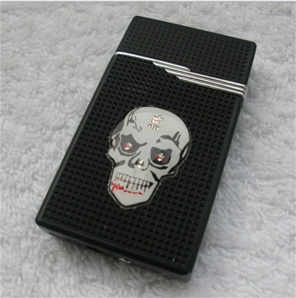 Skull with Flashing Lights Metal Windproof Refillable Butane Torch Lighter