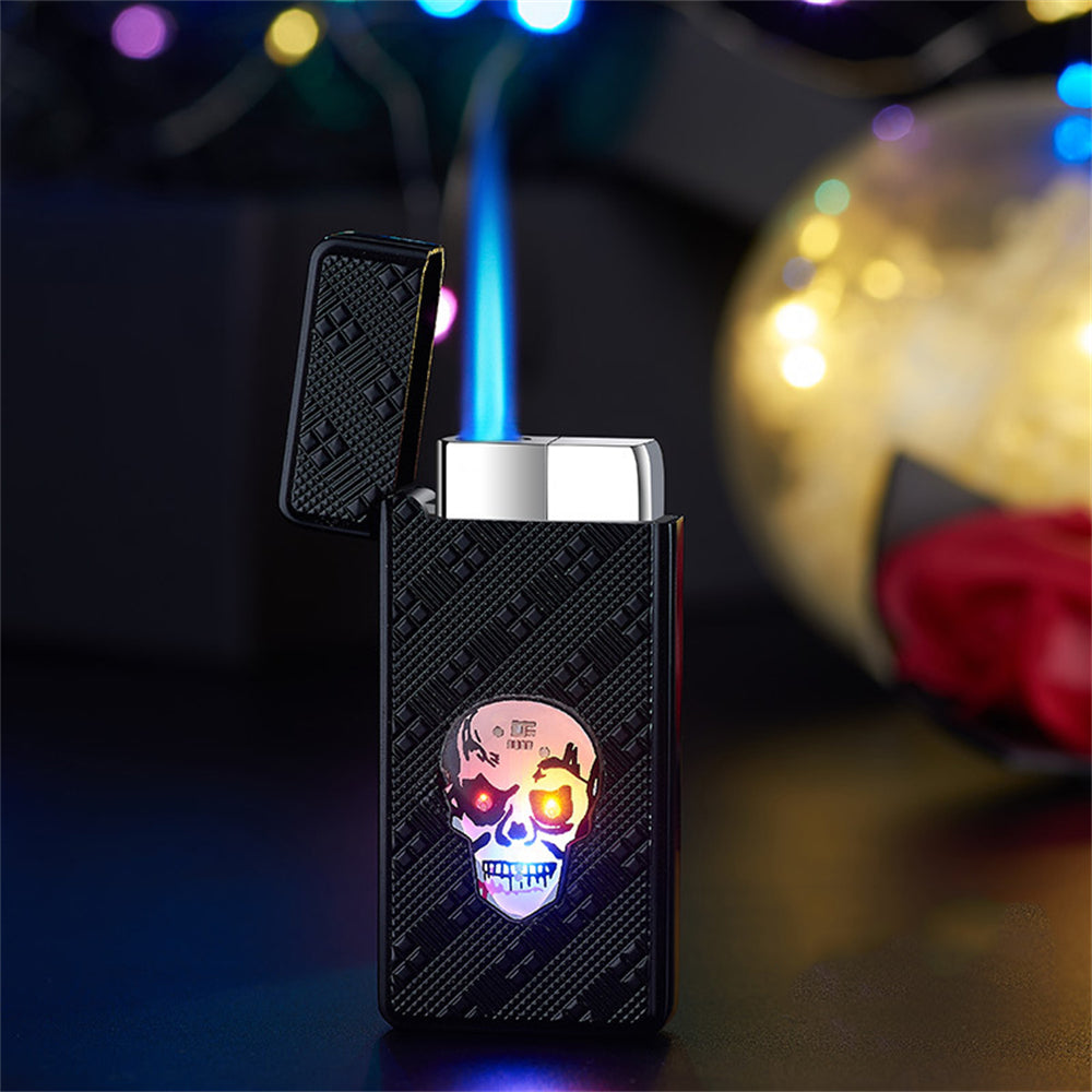 Skull with Flashing Lights Metal Windproof Refillable Butane Torch Lighter