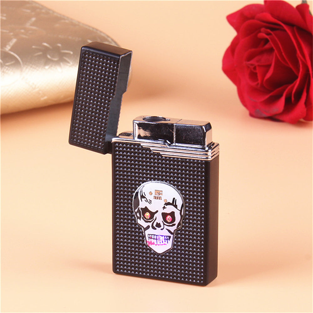 Skull with Flashing Lights Metal Windproof Refillable Butane Torch Lighter