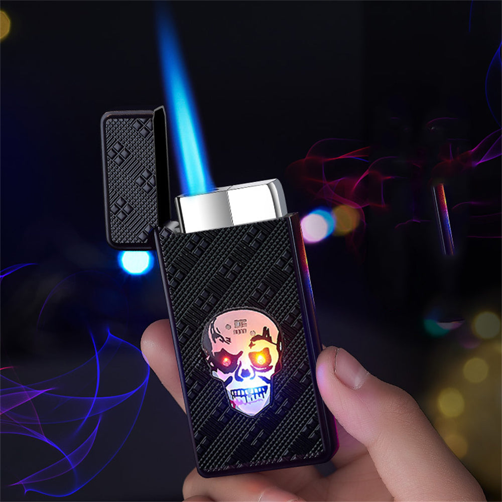 Skull with Flashing Lights Metal Windproof Refillable Butane Torch Lighter